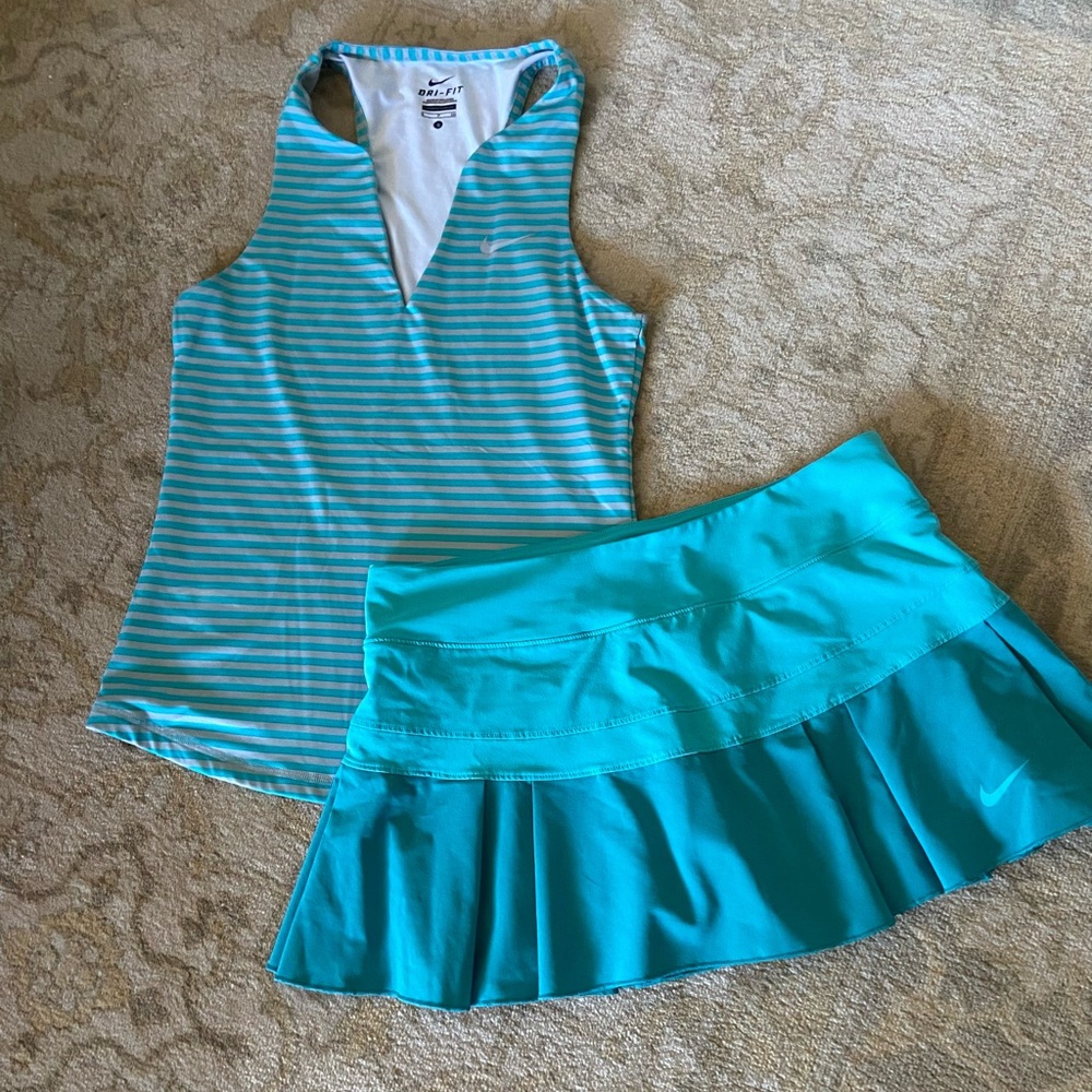 NIKE TURQUOISE BLUES STRIPED  TANK AND BLUE SKIRT